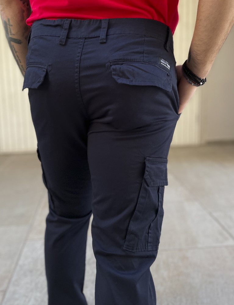 Ανδρικό cargo ίσιο μπλε υφασμάτινο παντελόνι BO1682N φωτογραφία